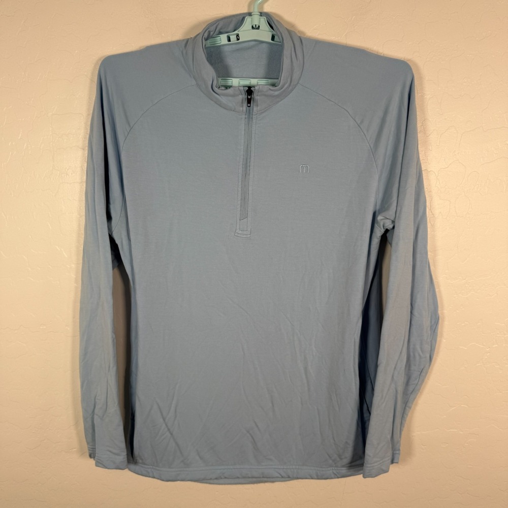 Travis Mathew Pullover‎ Mens Large Blue Netowrking 1/4 Zip Fleece Golf Stretch